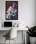 Officially Licensed Dope Blues Rock Legend Poster High Quality Print Wall Art For Living Room Bedroom Office And Studio Decor Perfect For Guitars Memorabilia Fans And Music Enthusiasts, framed on office wall.