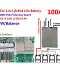 12V 100A 4S LiFePO4 Battery BMS Protection Board With Plug And Play Balancing and connection interface for battery setup.