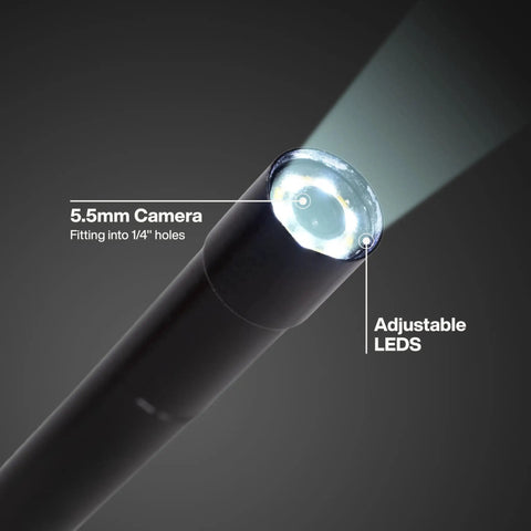 Wireless WiFi Borescope With LED Light For iPhone And Android 5.5mm Waterproof Inspection Camera IP67 Flexible Cable Streams Clear Video And Photos To Your Phone Up To 30 Feet For Tight Spaces 5.5mm camera tip with adjustable LEDs