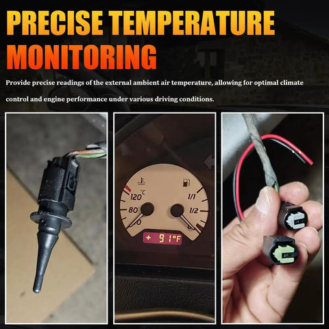 Beefed Up Outside Ambient Air Temperature Sensor With Connector Pigtail Plug Replaces 65816905133 And 65816905050 For BMW, black plastic