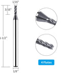 AlTiN-coated solid carbide end mill bit, 1/16 in cutting diameter, 4 flutes, 1/8 in shank, 1-1/2 in overall length
