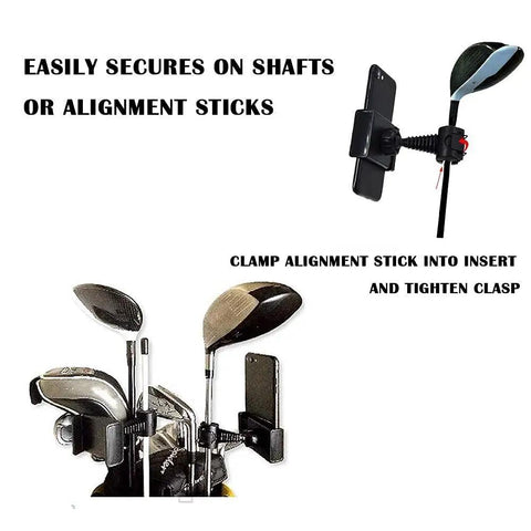 All In One Golf Practice Kit For Fairways And Greens With Swing Analyzer Phone Clip For Any Smartphone shown on golf clubs