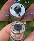 Close-up of Twenty Two Millimeter Planetary Gear Motor Stepper Motor With All Metal Gearbox showing shaft measurements.
