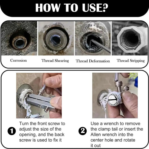 How to use Stripped Screw Extractor Kit With Allen Wrenches For Broken Bolts Faucets And Pipes One Half Inch And Three Quarter Inch Easy Out Broken Screw Removal Tool For Handy DIY Friendly Quick Painless Repairs