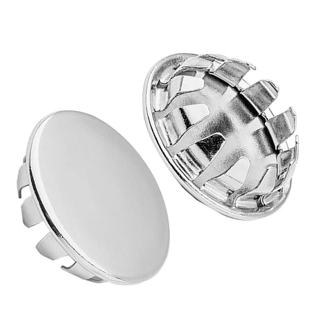 Heavy Hitter 6 Pack Stainless Steel Knockout Seals Removable Cable Hole Plugs For Electrical Enclosures close-up view of two plugs.