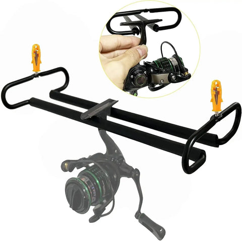 Heavy Duty Metal Fishing Reel Ceiling Rack Holds Three Reels, Overhead Storage Organizer For Garage, Cabin, Basement