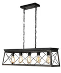 Five Light Dining Room Chandelier In Black And Brush Gold Finish, Dope Modern Linear Ceiling Light For Kitchen Island Or Dining Table