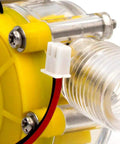 Close-up of Portable Micro Hydro Generator Turbine For Water Flow 12V 10W DIY Kit with stainless steel tap fittings.