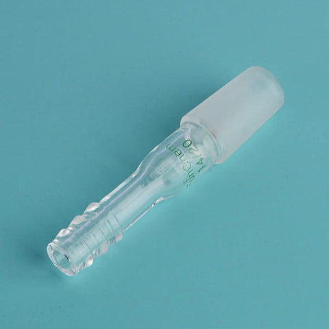 Glass Straight Inlet Adapter With 14/20 Joint And 10 mm Hose Connection, Serrated Hose Fittings, Borosilicate Lab Glassware