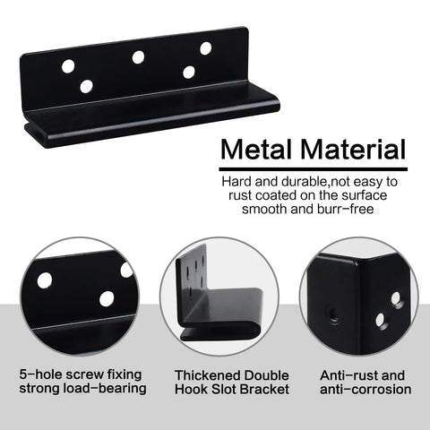 Heavy Duty Bed Frame Hardware Double Hook Slot Bed Post Brackets 4 PCS Black Powder Coated Iron wall-mounted bracket with holes