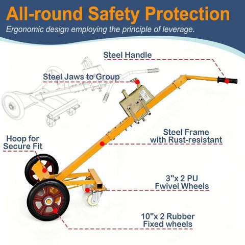 Heavy Duty Drum Cart For 55 Gallon Drums With Tilt Back Steel Construction And Nylon Wheels, safety feature diagram