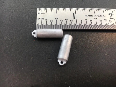 Replacement Clock Weight Set Cylinder Style Kit For DIY Clock Assembly with ruler for size reference.