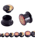 Six Piece Ear Plugs Set Sun Moon Natural Wood And Acrylic Tunnels Expander Plugs For Piercing Includes 0G 00G 8Mm 10Mm 12Mm And 14Mm