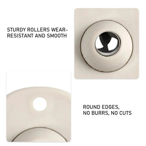 Self-Adhesive 360-Degree Caster Wheel Set Stainless Steel With ABS detail showing smooth, wear-resistant round edges.
