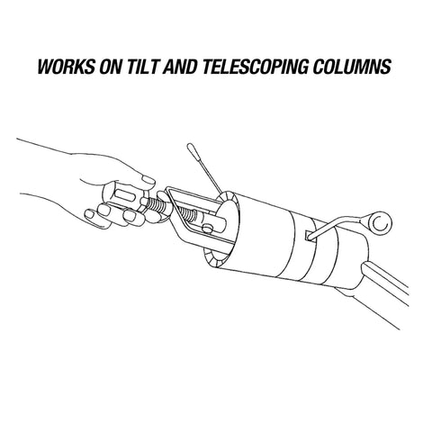 Diagram of Steering Wheel Lock Plate Remover Tool With Reversible Adapter For 9/16-18 And M14-1.5 Threads illustrating usage.
