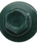 Close-up of Heavy Duty Pro Grade 14 By One And A Half Inch Ivy Green Metal Roofing Screws with Hex Washer Head