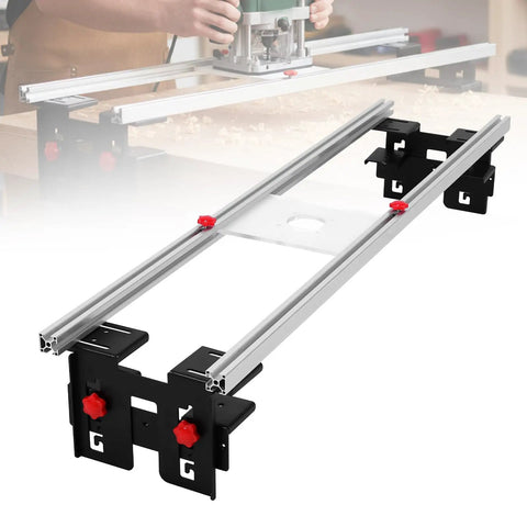 48-Inch Trimming And Planing Machine With Reinforced Rails, Precision Router Sled with 6061 aluminum track shown in workshop