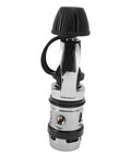 First Stage Scuba Regulator Five Port Chrome Plated Brass Construction Pro Grade Durable Underwater Diving Gear With Smooth Airflow Control For Serious Deep Dives with side view of black and chrome finish