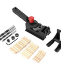 Pro Grade Dowel Jig Kit And Woodworking Drill Set 38 Piece Straight Hole Positioner with drill bits and dowels