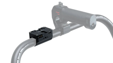 Pro Ring Grip Power Hub for DJI RS2 RS4 RS5 rig on steel frame with visible 5V USB and 14V P Tap outputs