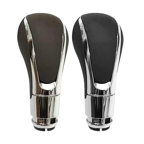 Upgrade Your Drive With This Durable Car Interior Shifter Head Transmission Gear Shift Lever Knob That Boasts A Super Comfy Grip And Sleek Metal Plastic Build For Easy Direct Install No Mods Needed On Many Models black and chrome car gear shift knob set