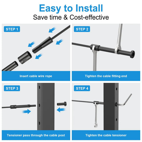 Swageless Cable Railing Tensioners One Eighth Inch, Twenty Pack, Black Stainless Steel 316 Fittings installation guide.