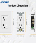 Dimensions of Matte White Decorator Electrical Outlet 15A 125V NEMA 5-15R 2 Pole 3 Wire Non Tamper Resistant Self Grounding
