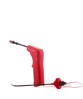 Side view of Battery Powered Sprayer Wand for Lawn and Garden, no pump, attaches to 38mm bottles, red handle, long nozzle