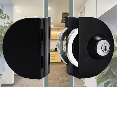 WUUWCHODC Stainless Steel Chain Lock for Entrance Gate Glass Door Latch shown from the side, highlighting black finish and keyhole.