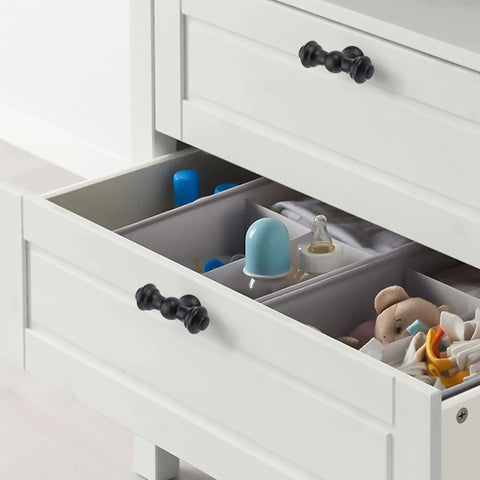 Premium Matte Black Cabinet Knobs For Kitchen And Dressers Featuring Durable Zinc Construction on white dresser drawers.