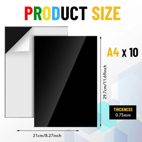 Ten Pack Magnetic Sheets With Adhesive Backing, 30 Mil Flexible Steel Vinyl Magnet Sheets product size and measurements