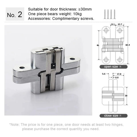 Heavy Duty Sealed Bearing Gate Hinges For 180 Degree Concealed Folding Doors shown with dimensions and screws