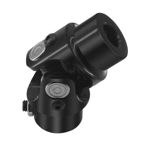 5/8-36 Spline To 3/4 In Double D Universal Joint Shaft 83mm Long Black Finish, 4000 RPM Max, 35 Degree Working Angle, Ideal For Grinding Machines, Automotive Parts, Levelers, Parking Lifts And More. black universal joint shaft, angled view