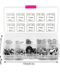 Open box showing Assortment E Clips Kit 200 Piece Set 304 Stainless Steel External Retaining Rings 1.5 To 10 Mm Range