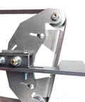 Total Game Changer Featuring This Badass Grinder Tool Rest And Thick Steel Holder That Stays Locked On 2x72 Belt Sanders To Dial In Sharpening Jigs Flawlessly, showing steel tool rest close-up.