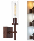 Kwinmyso Wireless 3CCT Wall Sconce Battery Operated Dimmable Wall Light with glass shade and wooden base design.