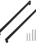 Matte Black Cabinet Handles Square Drawer Pulls 2 Pack, 396 Mm Total Length, 12 Mm Width, stainless steel cupboard door pulls with screws