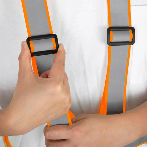 Built Tough Adjustable Safety Vest Straps With Big Bright Reflective Coating For Construction Sites And Weekend Rides No Hassle Custom Logo Setup Ansi Rated Durable Fire Engine Orange One Pack - close-up of adjustable buckle