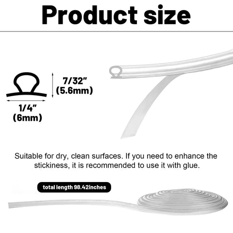 Shower Door Side Strip Seal For Frameless Glass Soft Clear PVC Sweep To Stop Water Translucent Gasket 7/32 Inch 98.4 Inch