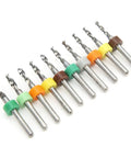 10 Piece Micro Twist Bits Straight Handle Tungsten Steel Drill Bit Set For PCB Repair Mini Circuit Board Bits 2.1 To 3.0mm with color-coded loops