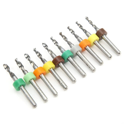 10 Piece Micro Twist Bits Straight Handle Tungsten Steel Drill Bit Set For PCB Repair Mini Circuit Board Bits 2.1 To 3.0mm with color-coded loops