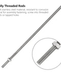 10 Pack M8 x 250mm Fully Threaded Stainless Steel Rods 304 Grade Right Hand Thread 1.25mm Pitch Long Threaded Screws for Anchor Bolts Hangers U Bolts Beefy Durability Corrosion Resistant, front view of single rod and close-up.