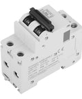 2P Low Voltage DC Miniature Circuit Breaker For Solar Panel Grid Systems 25A, Fast Trip Protection, front view.