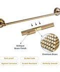 All In One Antique Brass Bathroom Accessories Set With 24 Inch Towel Holder And Wall Mount Hardware showing antique brass finish