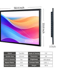 65 Inch 4K Interactive Touchscreen Monitor Smart Board Electronic Whiteboard Windows 11 Pro shown with dimensions and side view.