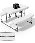 Picnic Table With Benches Set For Outdoor And Indoor Use All Weather Steel Frame Stable And Easy To Clean lightweight durable