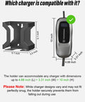 Image showing No Sweat Heavy Duty Wall Mount J Hook Stand For J1772 EV Chargers with dimensions for compatible chargers.