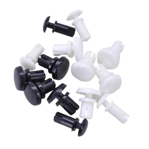 Heavy Duty Nylon Push Rivet Clips For PC Board And Wire Harness, durable black and white fasteners for secure installations.