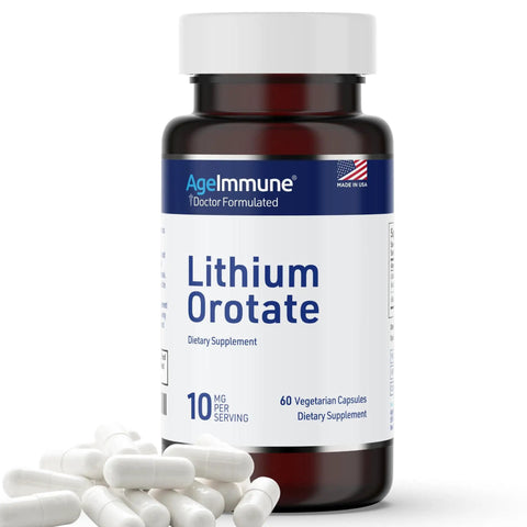 Memory And Mood Boosting Lithium Orotate Supplement 10mg Per Capsule, 60 Vegetarian Capsules, Magnesium Stearate Free