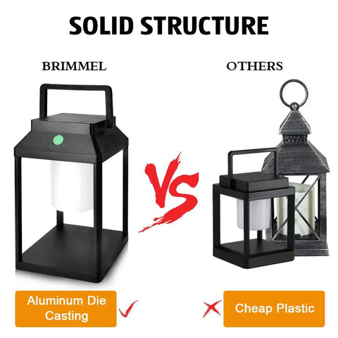 Comparison of Solar Outdoor Lantern Led Portable Table Lamp With USB And Solar Charging 35W in aluminum and plastic.